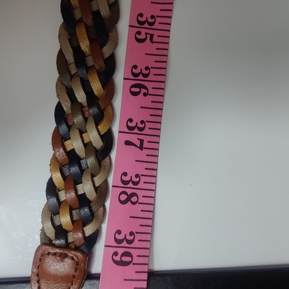 Genuine Leather Woven Belt Guatemala Handmade Brass Tone Buckle Size M/L - Picture 9 of 10